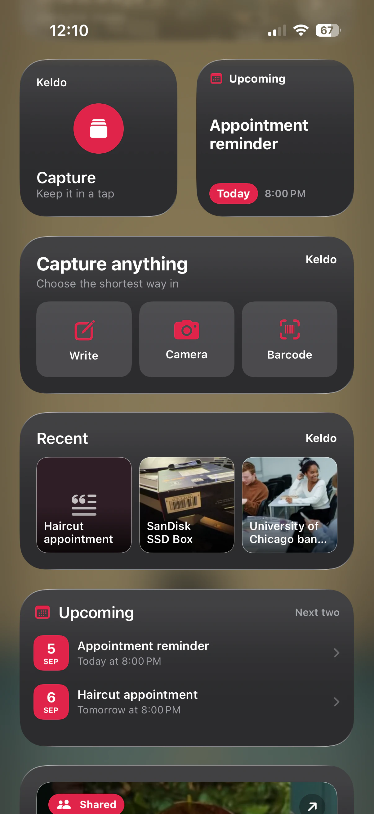 Widgets, first screen